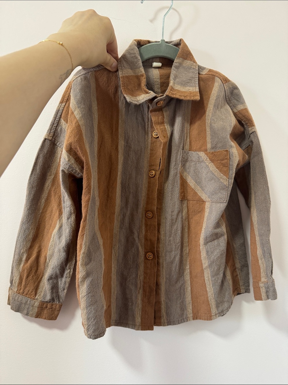 Kids Striped Button-Up Shirt - Brown & Gray